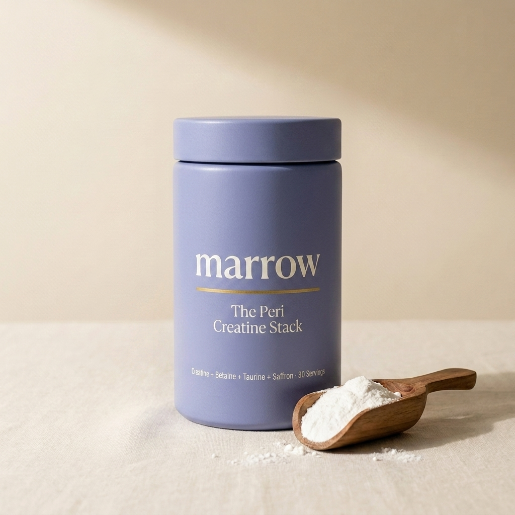 MARROW lavender jar with wooden scoop of creatine powder