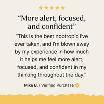 Logic Lion's Mane review with five-star rating and text about alertness, focus, and confidence.